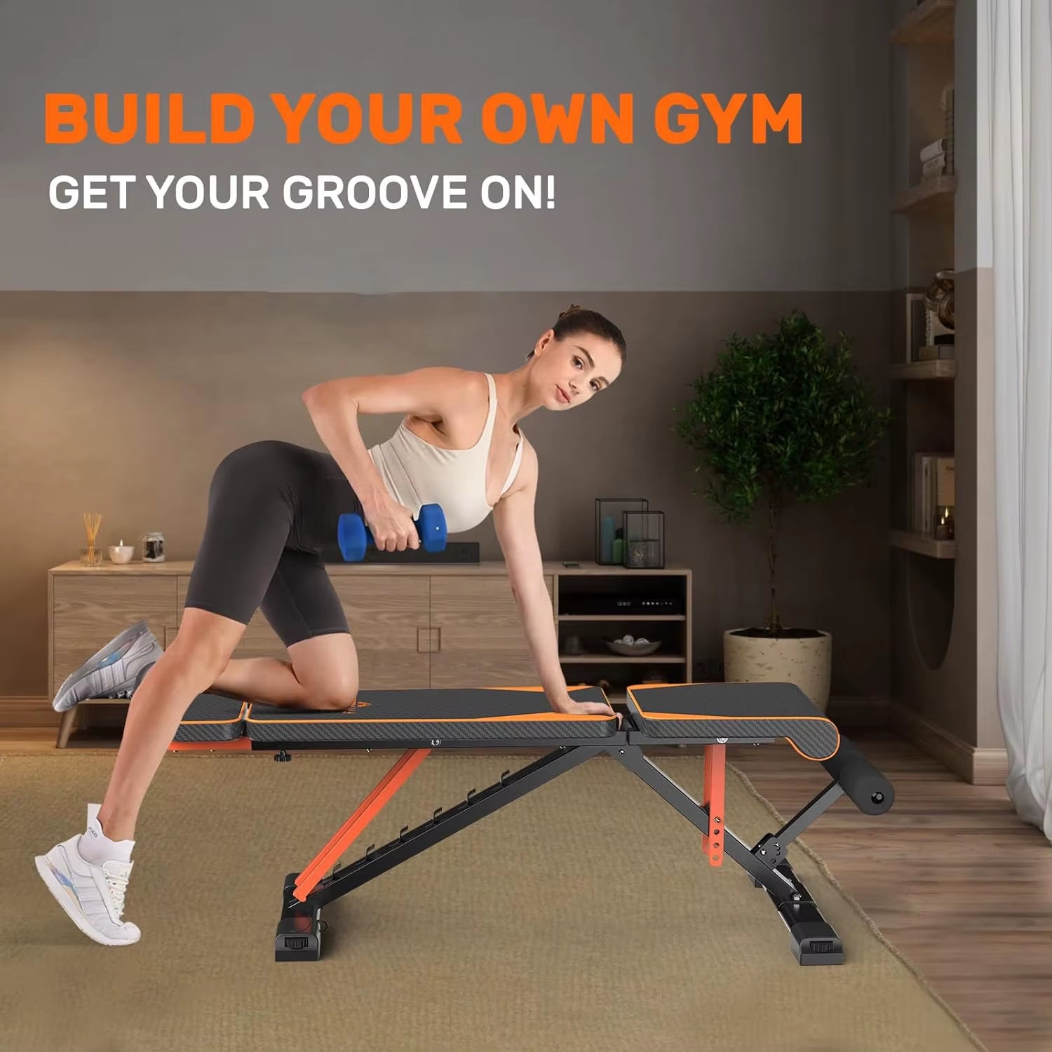 Adjustable Workout Weight Bench Full Body Exercise with Resistance Bands Weight Lifting Sit-Ups Home Gym Workouts Weight Bench