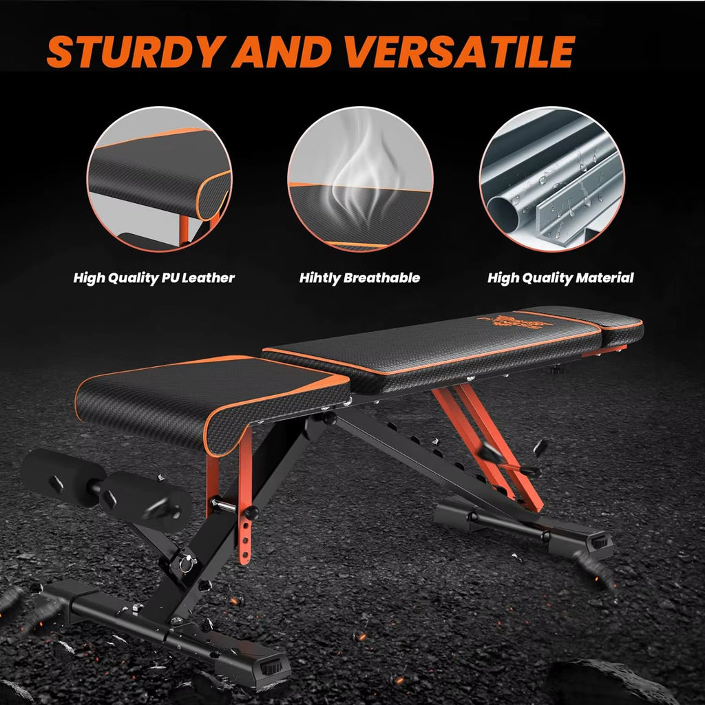 Adjustable Workout Weight Bench Full Body Exercise with Resistance Bands Weight Lifting Sit-Ups Home Gym Workouts Weight Bench